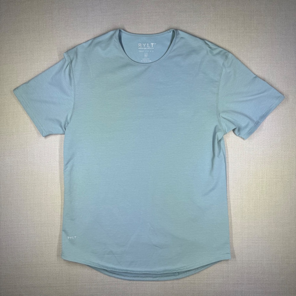 BYLT Premium Basics Drop Cut Lux T-Shirt Mens XL Light Blue Curved Hem